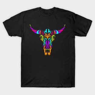 Stylized Cow Longhorn Skull Painting Day Of The Dead T-Shirt